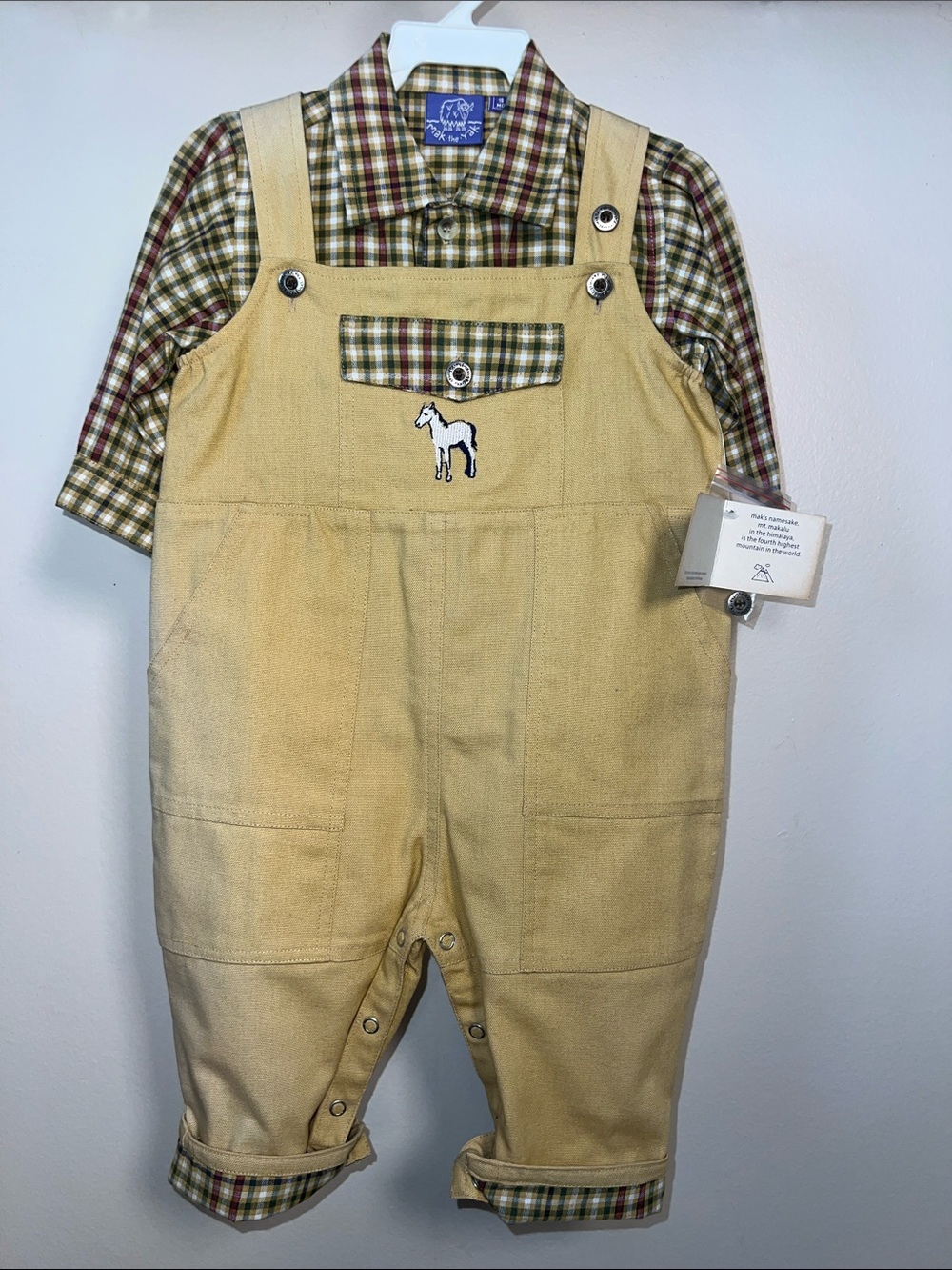 Vintage Kids Mak the Yak Shirt and Overalls with Embroidered Baby Horse.​